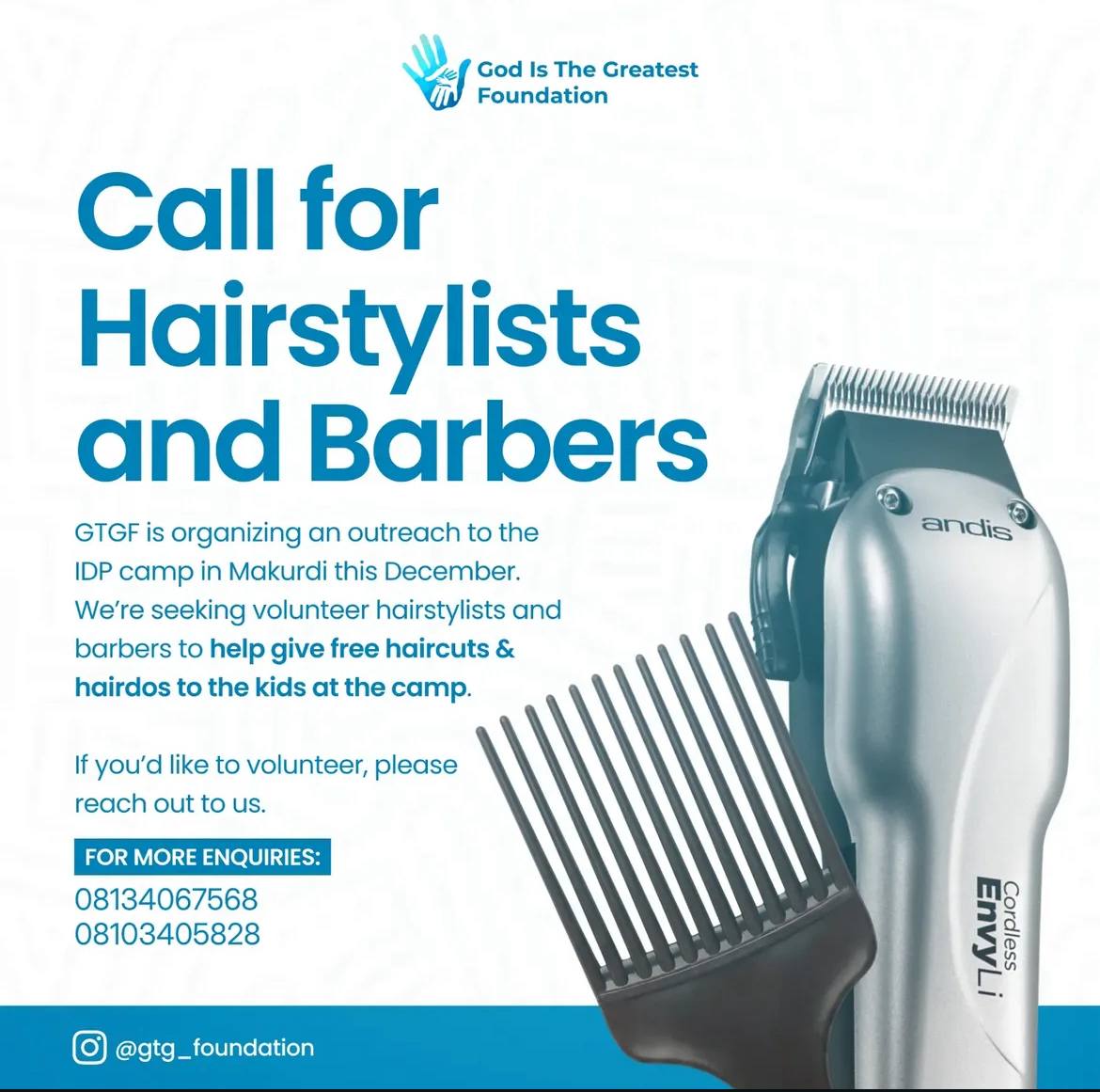 Call for hairstylists and barbers